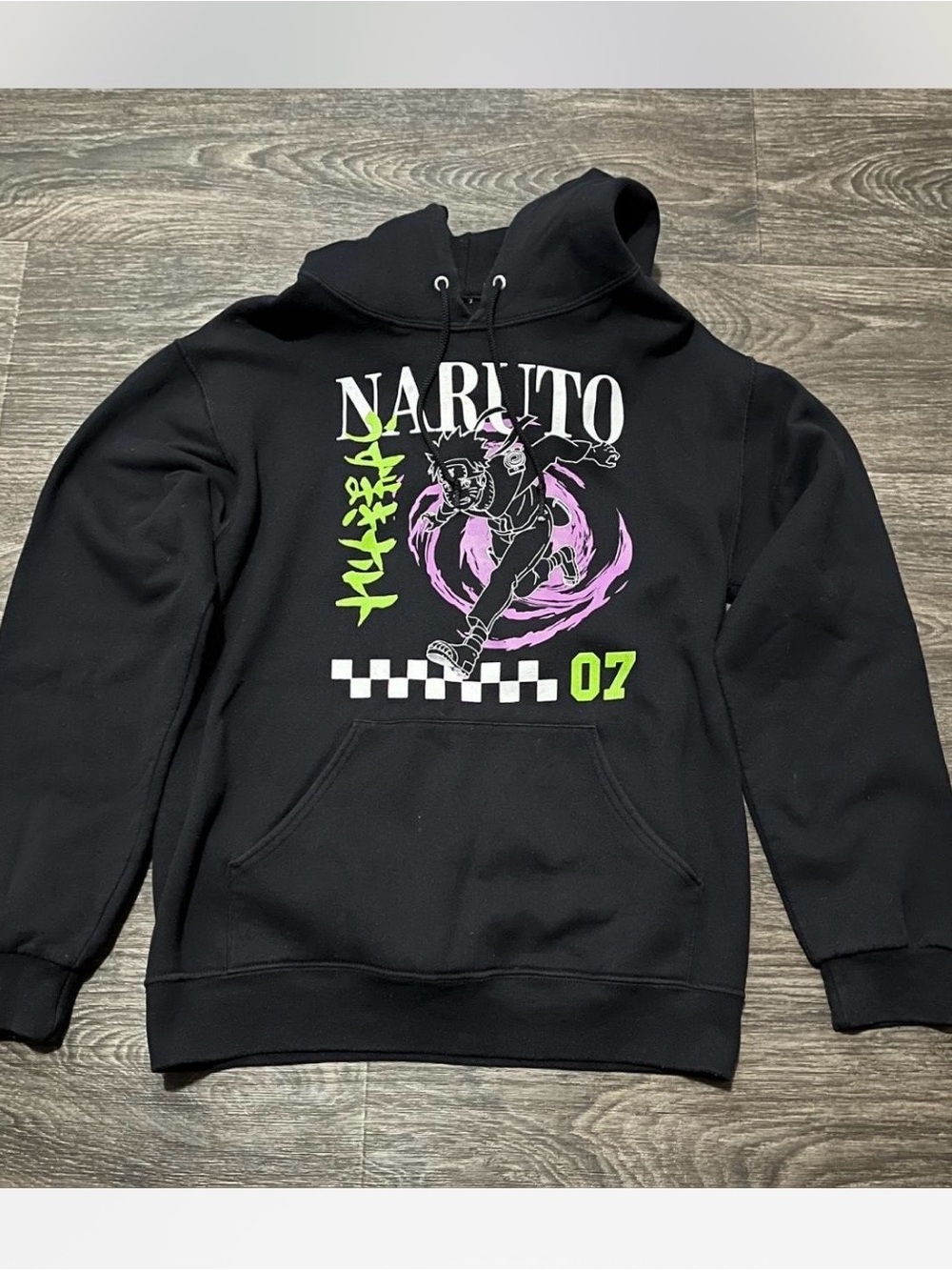 Naruto Black Hoodie with Neon Green & Purple Graphic